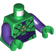 Lego Torso Armor, Hexagon Logo, Belts/Straps Print (Lex Luthor), Dark Purple Arms, Green Hands / Green