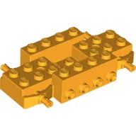 Vehicle Base 4 x 8 x 1 1/3 with Wheel Pins, 4 studs on each side, 2 x 2 Recessed Center and Hole / Bright Light Orange