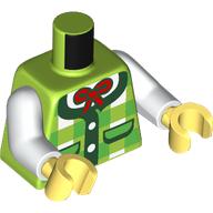 Lego Torso, Whites/Bright Green Plaid Shirt, Dark Green Trim, Red Bow print, White Arms, Bright Light Yellow Hands / Lime