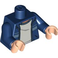 Lego Torso Jacket with Stripe over Gray Shirt Print, Dark Blue Arms, Light Nougat Hands