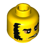 Lego Minifig Head Highwayman, Eyebrows and Muttonchops, Dark Tan Around Eyes, Angry Print [Hollow Stud] / Yellow