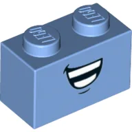 Brick 1 x 2 with Smile Print / Medium Blue