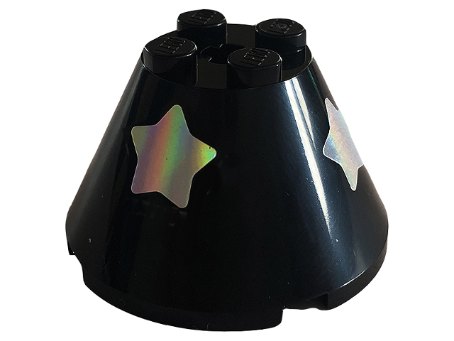 Lego Cone 4 x 4 x 2 with Axle Hole with 2 Silver Stars Pattern Model Right Side (Sticker) - Set 41687