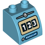 Lego Duplo Brick 2 x 2 x 1 1/2 with Curved Top, and '123' and 'REGULAR' Gas / Fuel / Petrol Pump Print