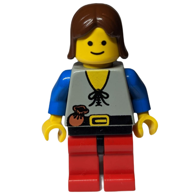 Lego Peasant - Red Legs, Brown Hair