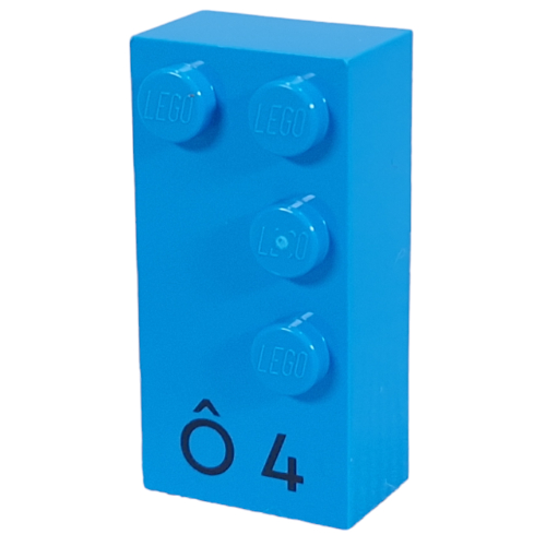 Lego Braille Brick 2 x 4 with 4 Studs ⠹ and 'Ô 4' print