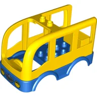 Duplo Car Body Bus Small with Blue Floor and Wheel Wells, Headlights and Grille Print (10528) / Yellow