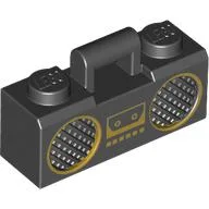Equipment Radio / Boom Box with Handle and Gold Trim Print / Black