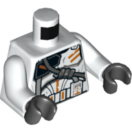 Lego Torso Armor with Orange Details, Belt, and Shoulder Strap Print, White Arms, Black Hands / White