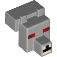 Lego Animal Body Part, Head Blocky with Pixelated Face with Red Eyes Print (Wolf) / Light Bluish Gray