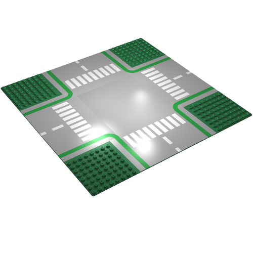 Lego Baseplate 32 x 32 with 8-Stud Crossroads with Gray Road and White Crosswalks Print / Green