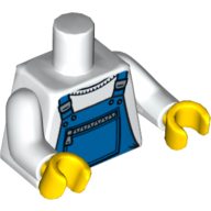 Lego Torso Overalls Blue with Zippered Front Pocket Print, White Arms, Yellow Hands / White