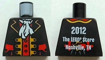 Lego Torso Pirate Captain Jacket Open with Gold Trim and Red Pockets over Red Shirt, White Ascot, 2012 The LEGO Store Nashville, TN Back Pattern