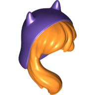 Lego Hair and Hood Dark Purple with Pointed Ears and Long Wavy Hair Falling over Shoulder Print (Batgirl) / Orange