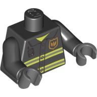 Lego Torso Fire Uniform, Badge, Stripes and Radio Print, Black Arms, Dark Bluish Gray Hands / Black