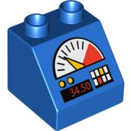 Lego Duplo Brick 2 x 2 Slope 45° with Gauge, Buttons, Display with '34.50' Print / Blue