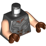 Lego Torso Armor, Silver and Reddish Brown Trim Print, Light Nougat Arms, Reddish Brown Hands / Black