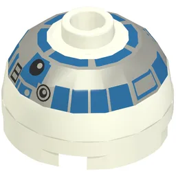 Brick Round 2 x 2 Dome Top, Blocked Open Stud, No Bottom Axle Holder with Silver and Blue Print (R2-D2) / White
