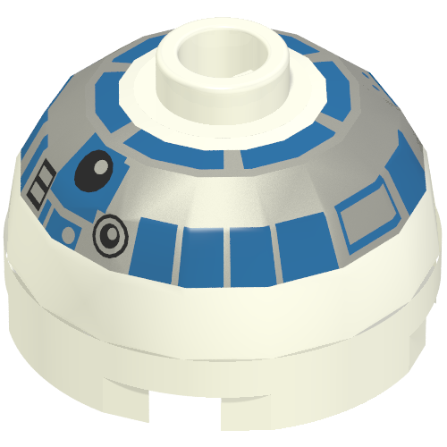 Lego Brick Round 2 x 2 Dome Top, Blocked Open Stud, No Bottom Axle Holder with Silver and Blue Print (R2-D2) / White