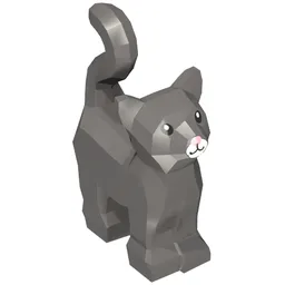 Animal, Cat, Standing New Style with White Muzzle and Bright Pink Nose Print / Dark Bluish Gray