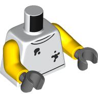Lego Torso, Shirt, Black Stains, Trim print, Yellow Arms, Dark Bluish Gray Hands / White