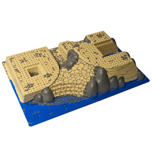 Lego Baseplate Raised 32 x 48 x 6 with Front and Back Steps and Rocks, Water, and Sand Print / Tan