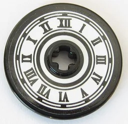 Technic, Disk 3 x 3 with Vintage Clock Face with Black Roman Numerals, Circles and Border on White Background Pattern (Sticker) - Set 75955