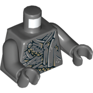 Lego Torso Black Cracks, Straps, Scales and Cape Print, Dark Bluish Gray Arms and Hands / Dark Bluish Gray