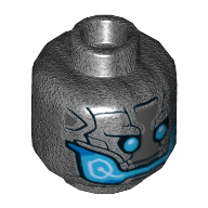 Lego Minifig Head Ultron, Dual Sided, Blue Eyes and Mouth Print [Hollow Stud] / Pearl Titanium