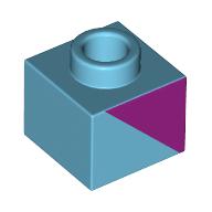 Lego Plate 1 x 1 x 2/3 with Open Stud with Magenta Triangle print