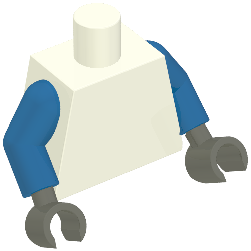 Lego Torso, Blue Arms, Dark Gray Hands [Plain] / White