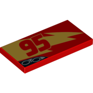 Lego Tile 2 x 4 with '95' and Lightning Bolt (Lightning McQueen) Print / Red