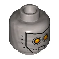 Minifig Head Bot, Yellow Robot Eyes, Mask with Metal Bolts, Closed Mouth / Open Mouth Print / Flat Silver