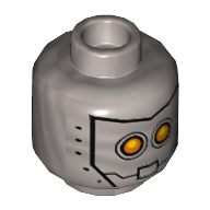 Lego Minifig Head Bot, Yellow Robot Eyes, Mask with Metal Bolts, Closed Mouth / Open Mouth Print / Flat Silver