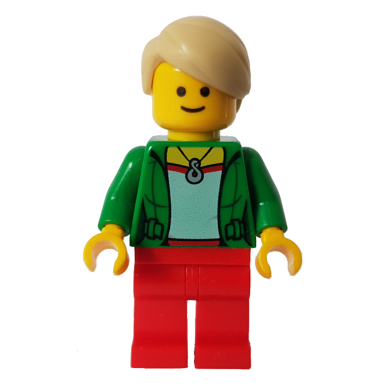 Lego Green Torso, Red Legs, Tan Hair