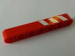Technic, Liftarm Thick 1 x 7 with Red and 3 White Danger Stripes on Upper Half Pattern Model Right Side (Sticker) - Sets 8289 / 8294