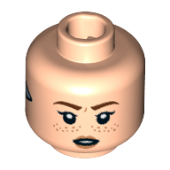 Lego Minifig Head Aloy, Reddish Brown Eyebrows, Nougat Freckles and Lips, Silver Triangle on Sides, Closed Mouth / Open Mouth Print / Light Nougat