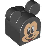Duplo Brick 2 x 2 x 2 Curved Top with Round Ears with Mickey Mouse Print / Black