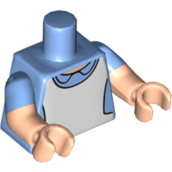 Lego Torso, Dual Molded Arms, Dress with Collar and White Pinafore / Apron print, Medium Blue Sleeves Pattern, Light Nougat Arms and Hands / Medium Blue