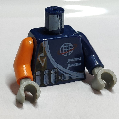 Lego Torso, Odd Arms, Jumpsuit, Alpha Team Logo, Arrow, Shoulder Rope Print, Left Dark Blue Arm, Right Orange Arm, Light Gray Hands / Dark Blue