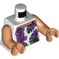 Torso Vest Top, Dark Pink and Dark Purple Flowers, Nougat Neck Print, Nougat Arms and Hands / White