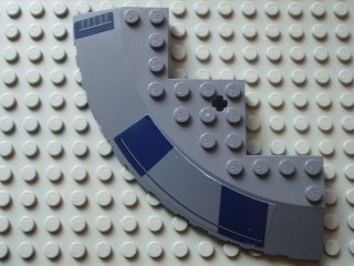 Lego Brick, Round Corner 10 x 10 with Slope 33 Edge, Axle Hole, Facet Cutout with Dark Blue Rectangles Pattern Model Right Side (Stickers) - Set 8016