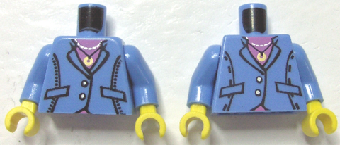 Lego Torso Suit Jacket, Two Buttons, Pink Top, Necklace Pattern / Medium Blue Arms / Yellow Hands