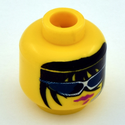 Lego Minifig Head Radia, Female, Glasses with Headset, Long Hair and Red Lips Print [Blocked Open Stud] / Yellow