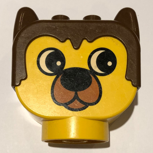 Lego Duplo Animal Head with Brown Hair, Barnaby Bear with Large Nose Print / Yellow