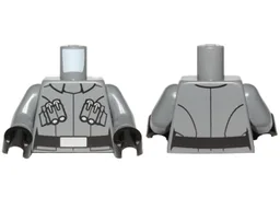 Torso SW First Order Officer Male Uniform Shirt with Collar, Silver Code Cylinders, Black Belt with Wide Buckle Pattern / Dark Bluish Gray Arms / Black Hands