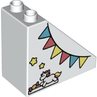 Lego Duplo Brick 4 x 2 x 3 Slope 45° with Unicorn, Sweet, and Azure, Coral, and Yellow Bunting Print