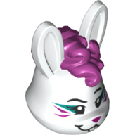 Lego Minifig Head Special, Bunny Dancer, Magenta and Dark Turquoise Eye Make-up, Magenta Hair Print / White