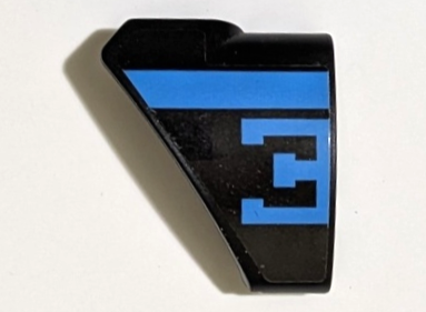 Lego Technic, Panel Curved # 9 3 x 3 Tapered Left with Dark Azure Stripe and Bugatti Logo Left Half / Capital Letter E Pattern (Sticker) - Set 42162