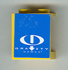 Lego Panel 1 x 2 x 2 - Hollow Studs with White Gravity Games Logo on Blue Background Pattern (Sticker) - Set 3538